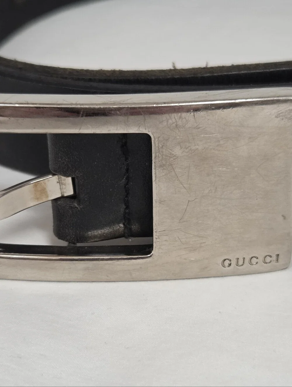 Gucci Logo Stainless Steel Buckle Black Leather Belt